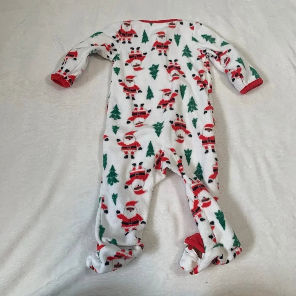 5/$25 Carter's Footed Sleeper Baby 6M‎ White Santa First Christmas Fleece